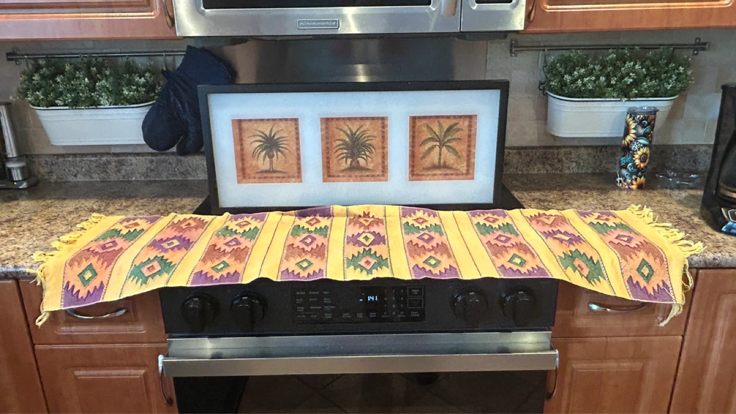 Framed Tropical Palm Tree Art and table runner