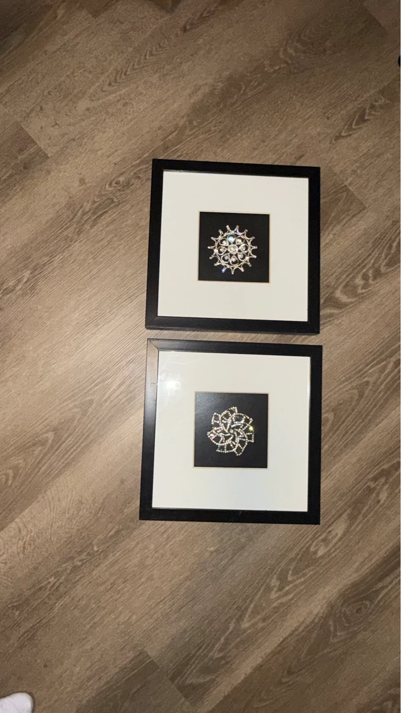 Set of 2 Framed Rhinestone Art Pieces