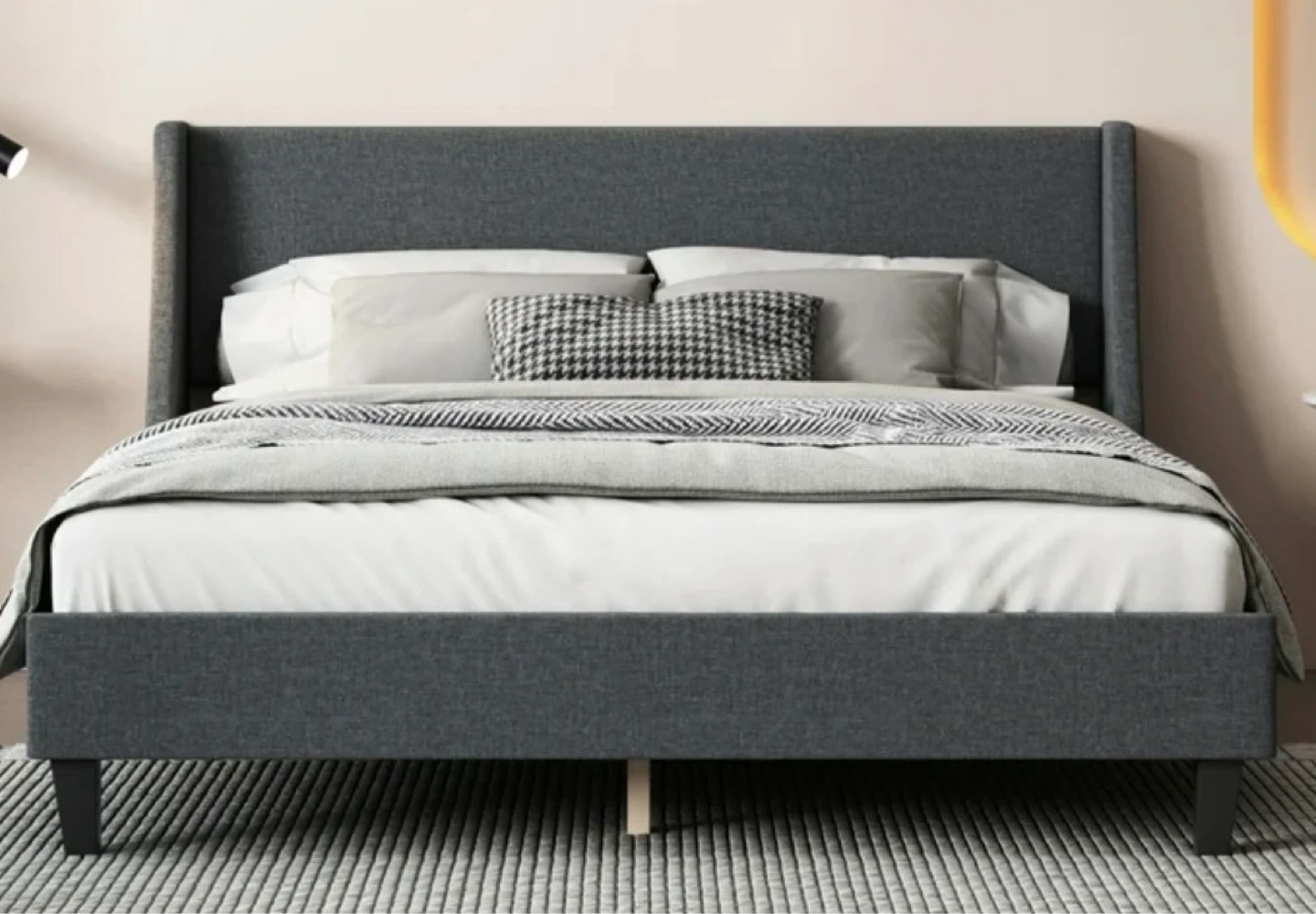 Grey Upholstered queen Bed Frame