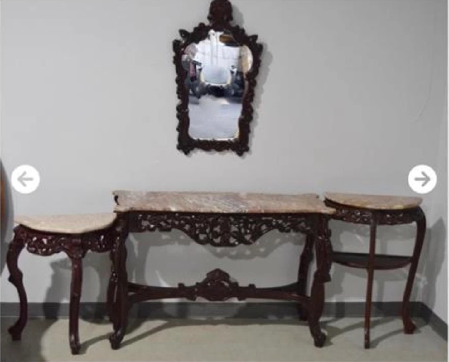 Antique Carved Wood Console Table Set with Mirror - photo 2