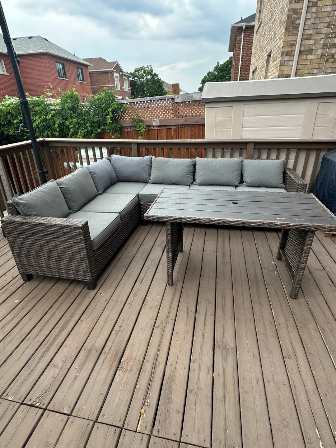 Grey Wicker Sectional Sofa and Table Set