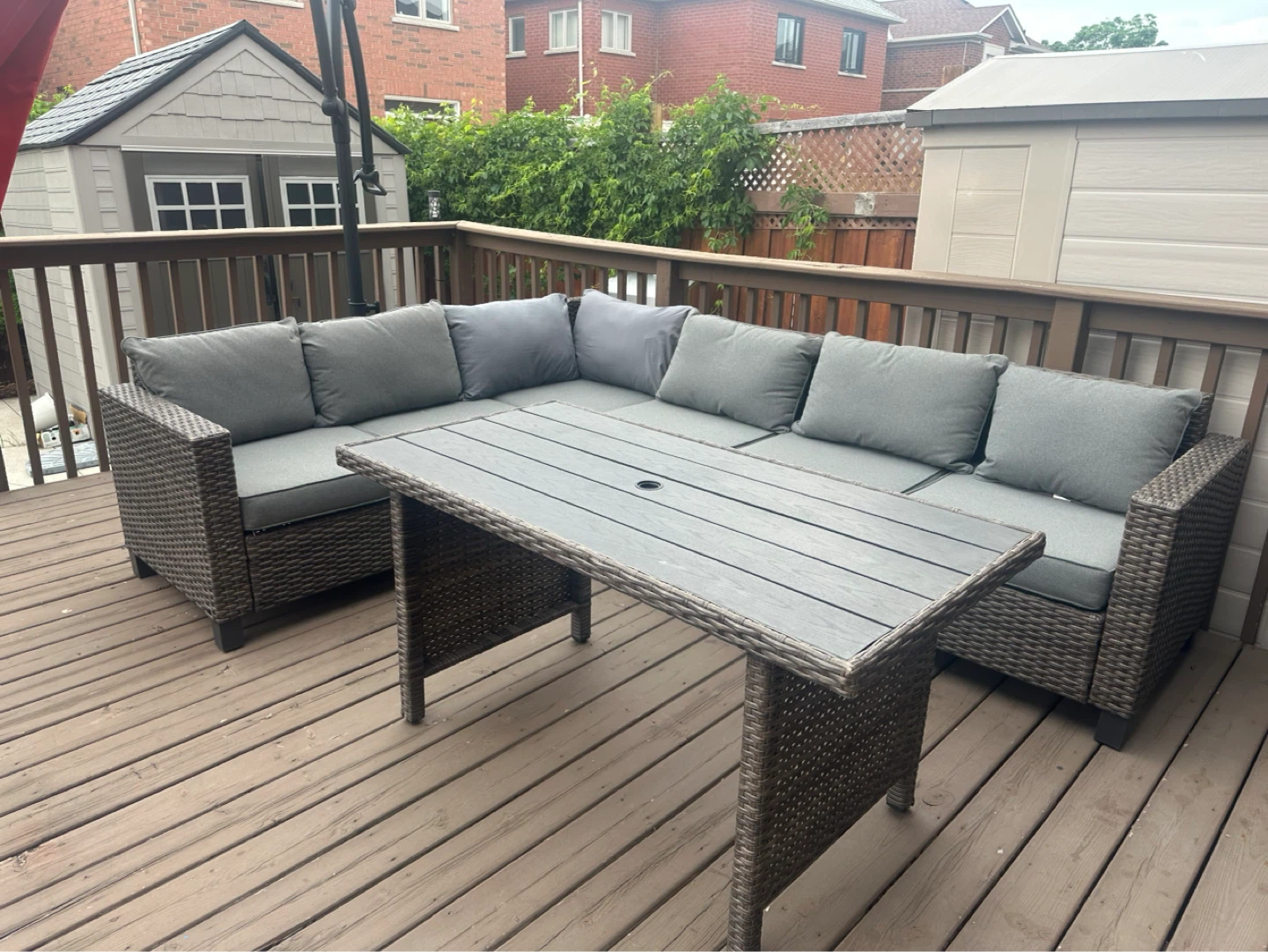 Grey Wicker Sectional Sofa and Table Set - photo 3