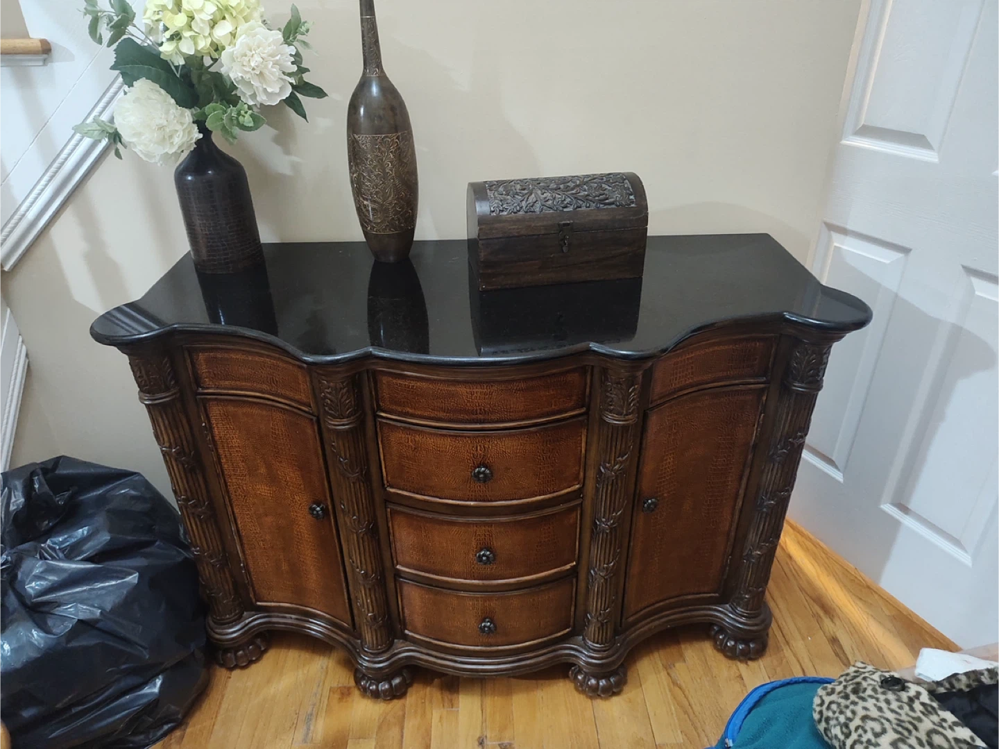 Traditional Ornate Sideboard with Black Granite Top