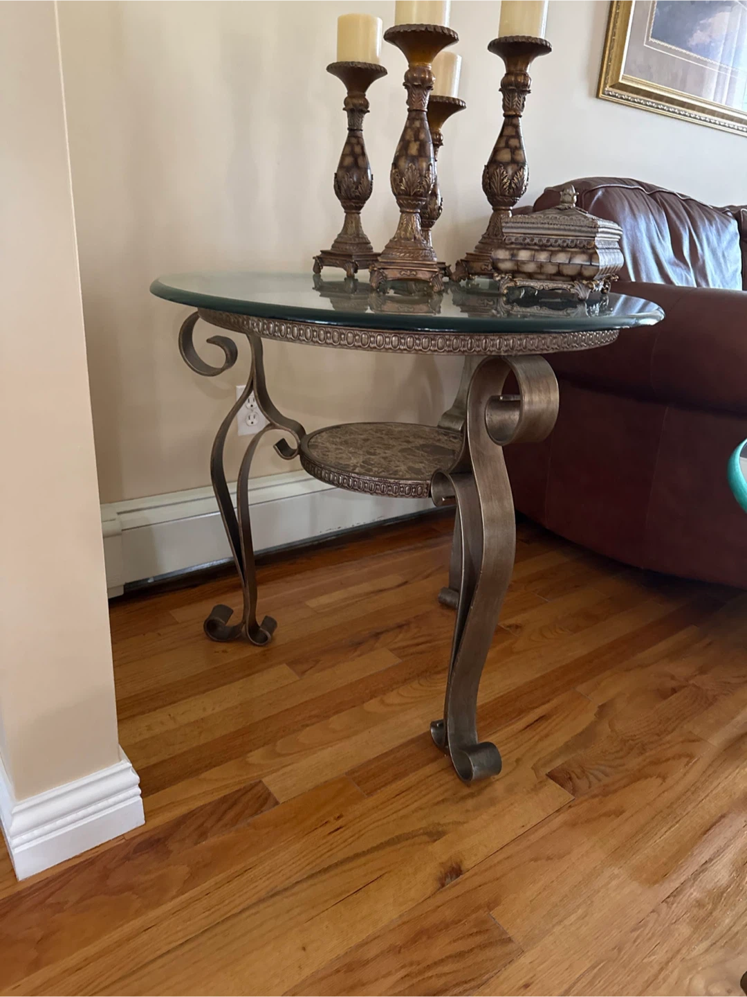 Glass Marble Coffee Table & 2 end tables Metal Scrollwork Frame - photo 2