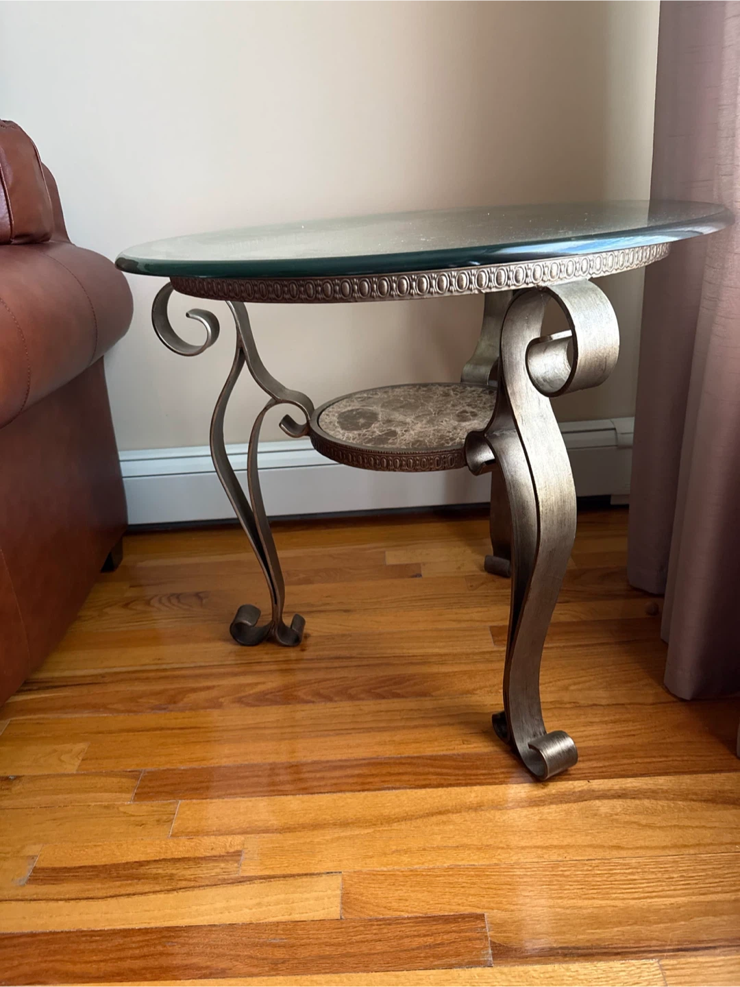 Glass Marble Coffee Table & 2 end tables Metal Scrollwork Frame - photo 3