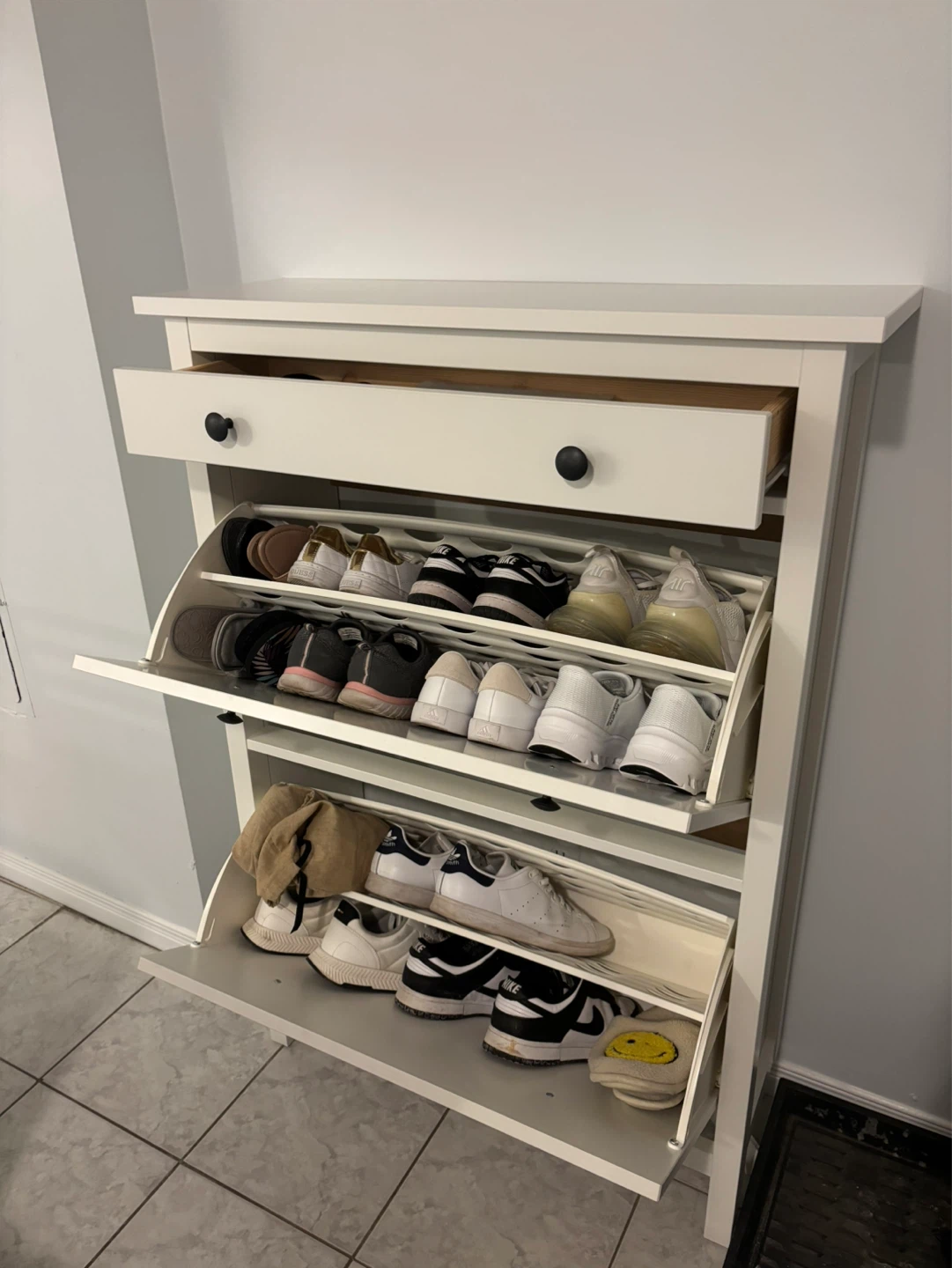 White Shoe Cabinet with Drawer - photo 2