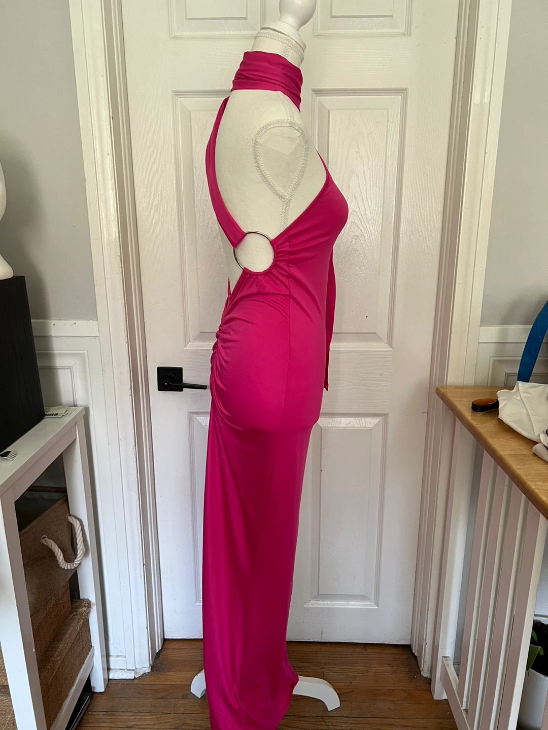 (New)Hot Pink Halter Neck Ruched Maxi Dress - photo 3