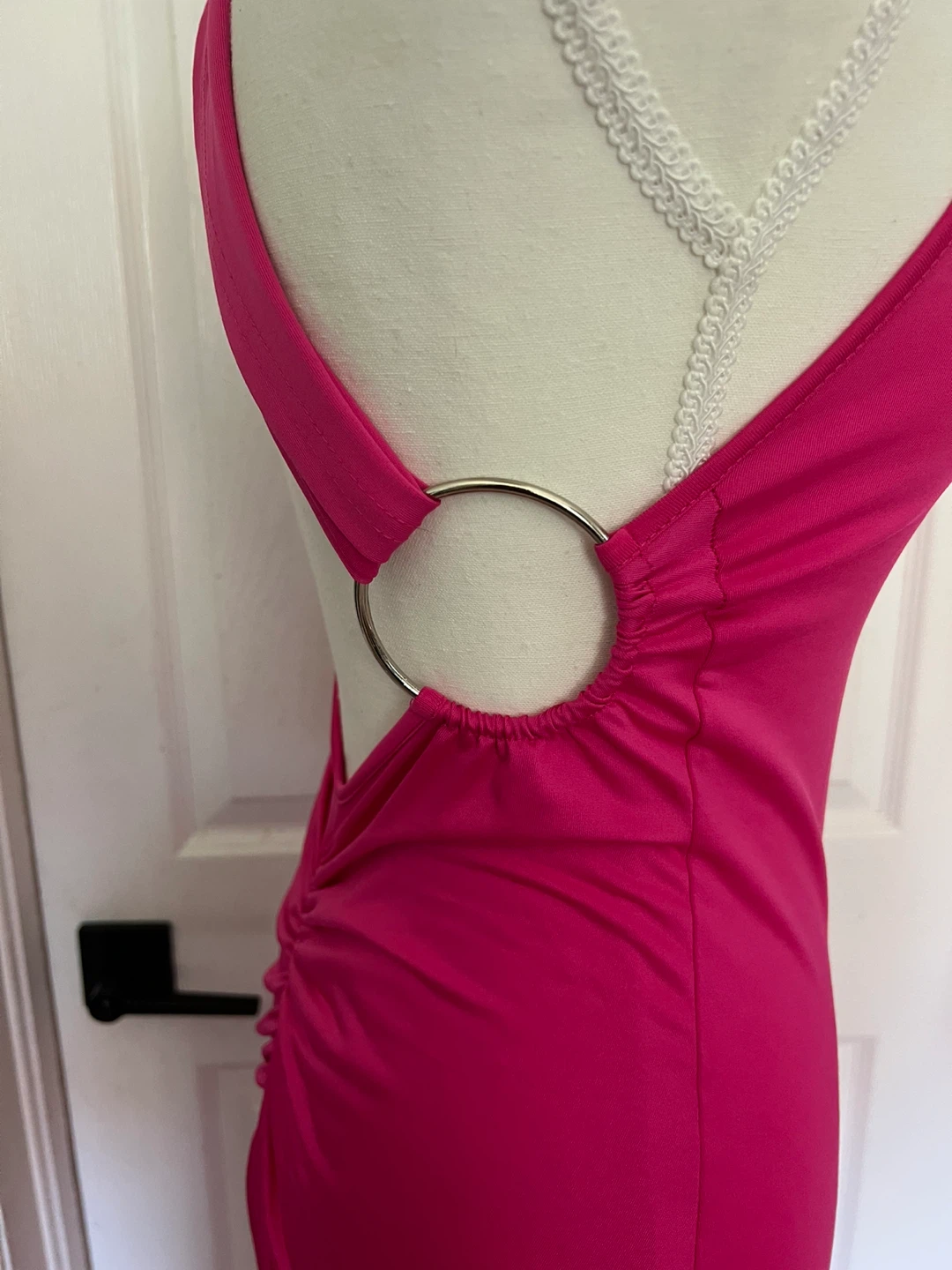 (New)Hot Pink Halter Neck Ruched Maxi Dress - photo 4