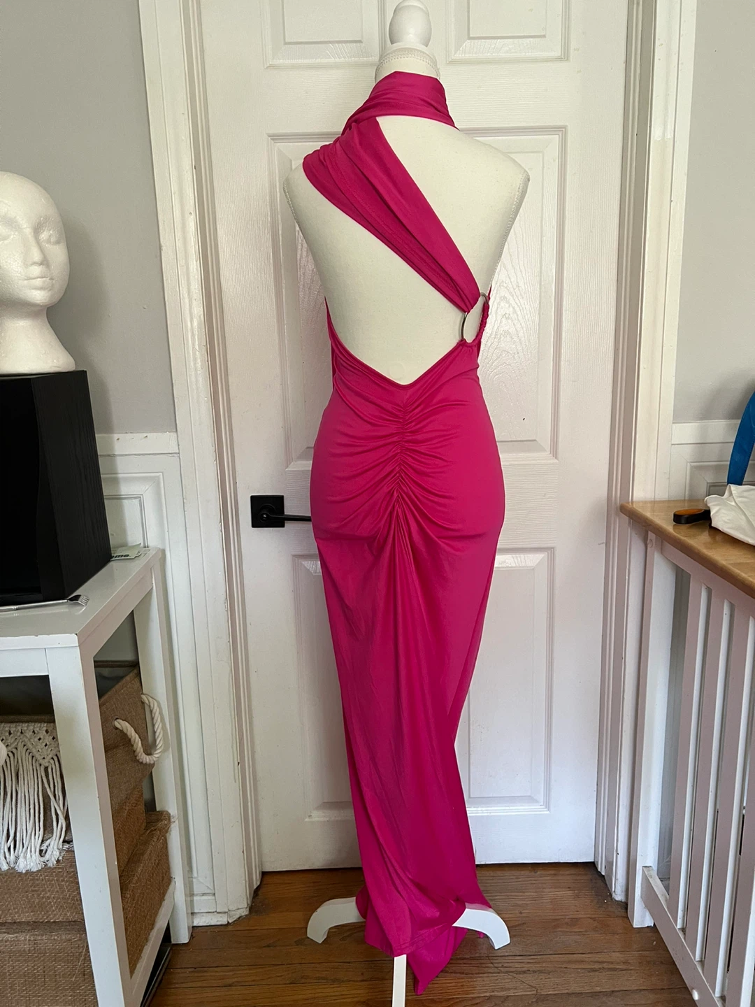 (New)Hot Pink Halter Neck Ruched Maxi Dress - photo 2