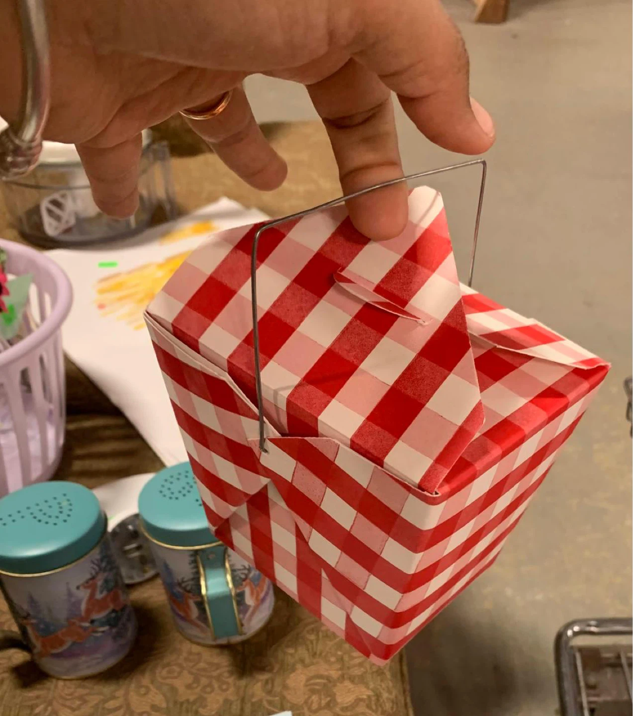 Red Gingham Takeout Box with Handle