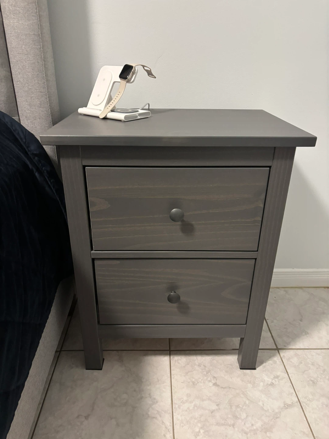 Grey Two-Drawer Nightstand