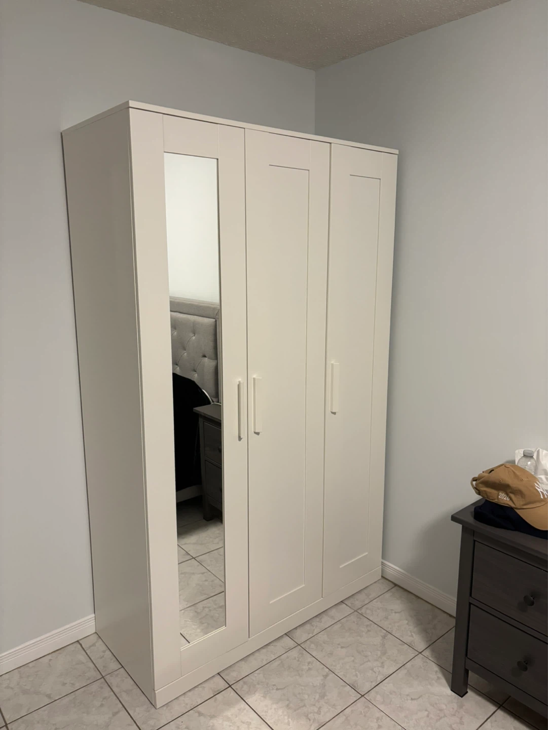 White 3-Door Wardrobe with Mirror