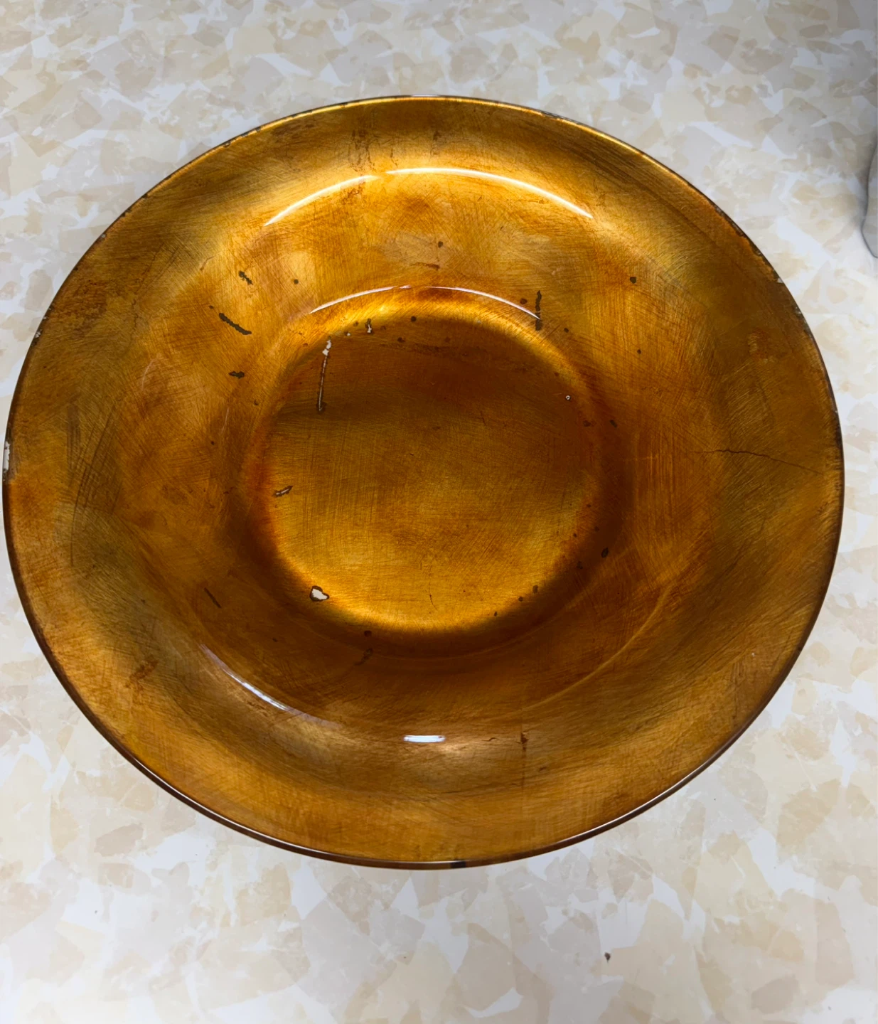 Decorative Glass Serving Bowl - Gold Swirl