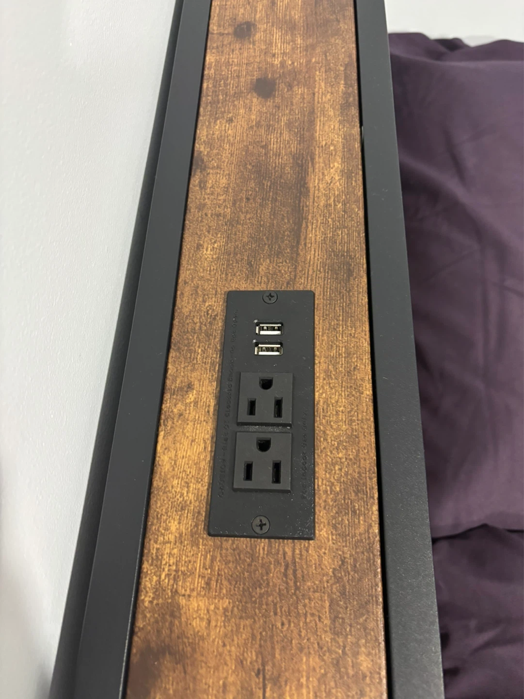 Wooden Headboard Bed Frame with Built-in Outlets and USB Ports - photo 3