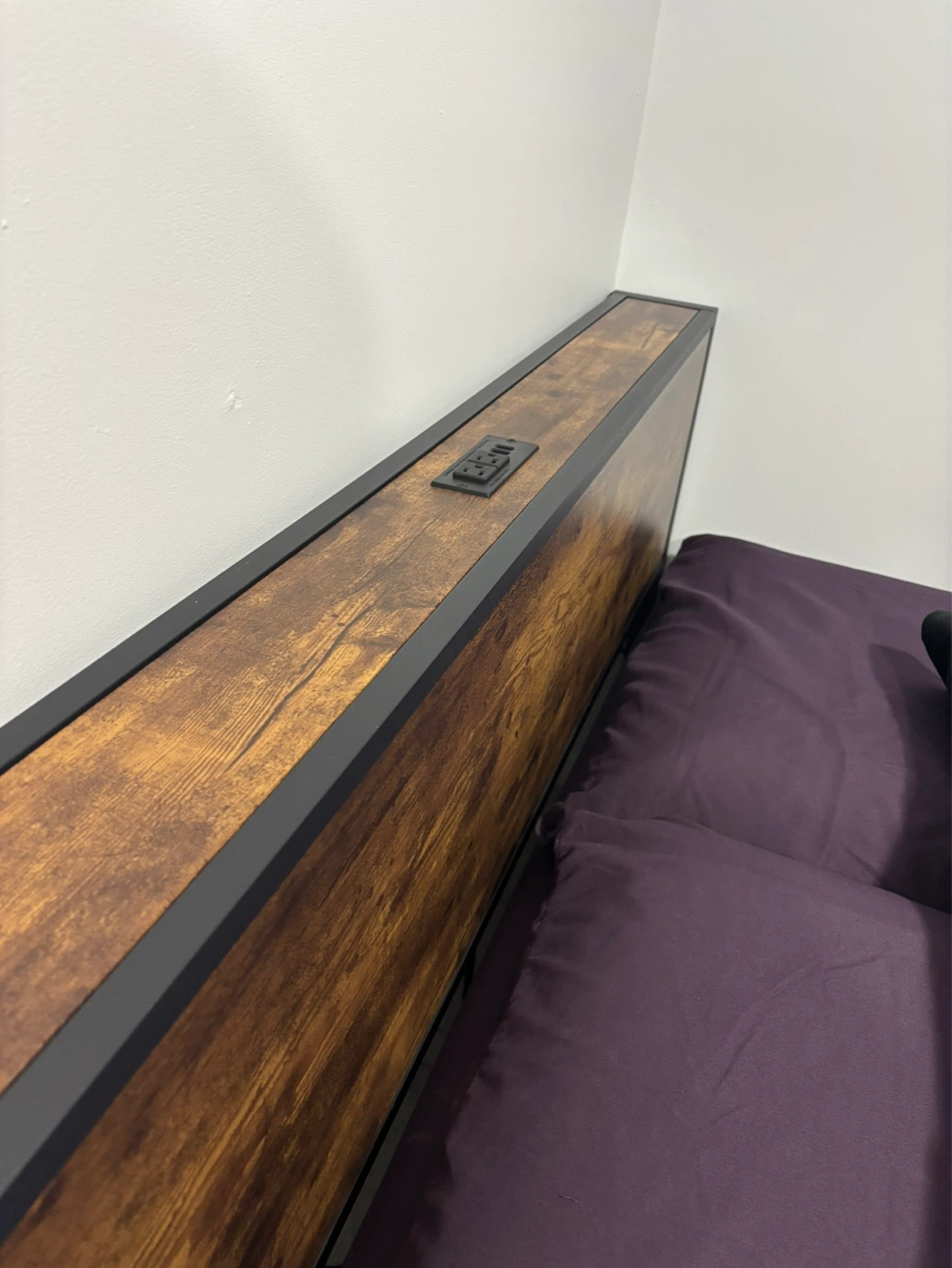 Wooden Headboard Bed Frame with Built-in Outlets and USB Ports - photo 2