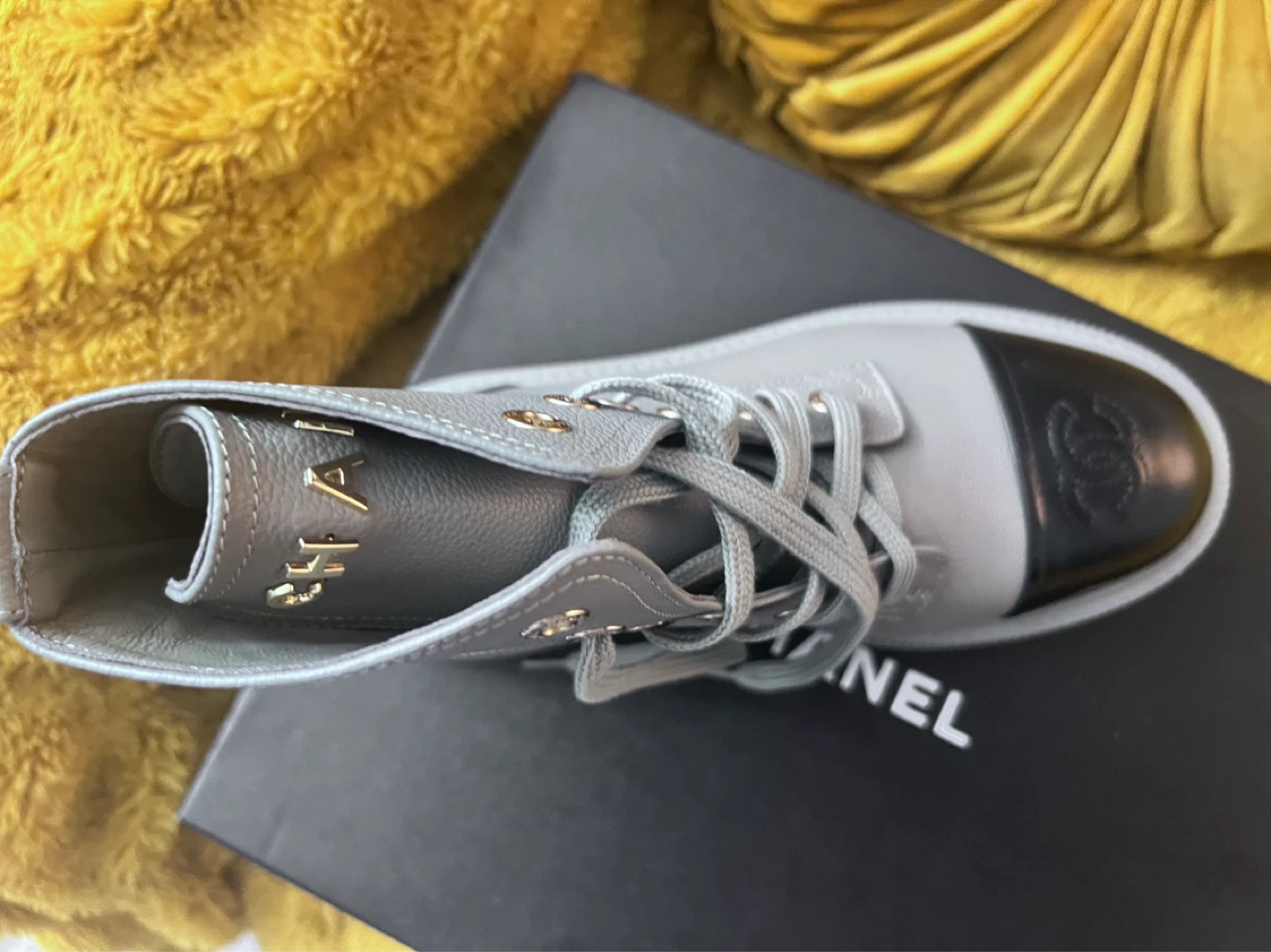 Chanel Grey and Black Cap Toe Boots - photo 5