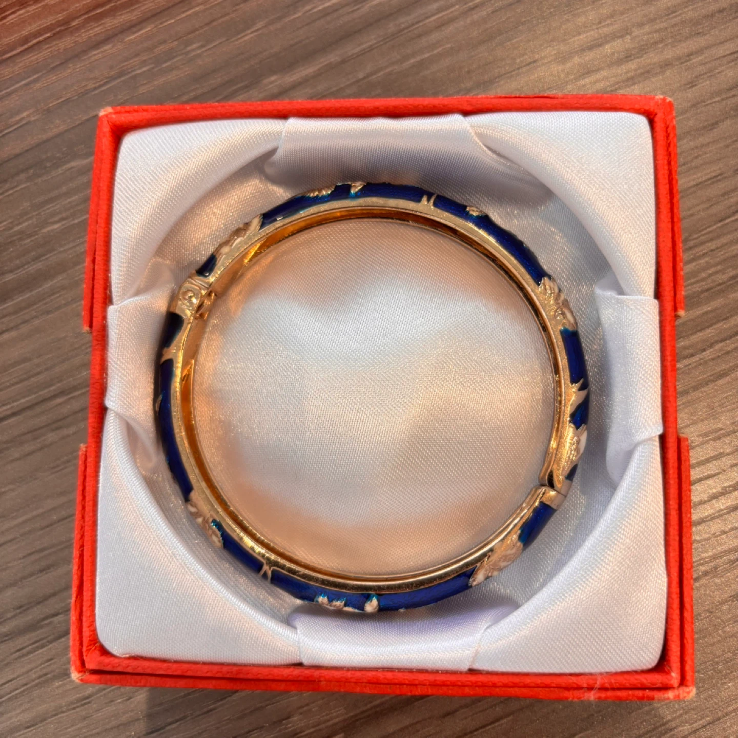Blue Enamel Bangle Bracelet with Gold Tone Accents - photo 2