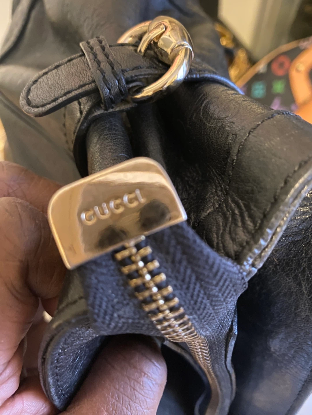 Black Leather authentic Gucci Tote Bag
