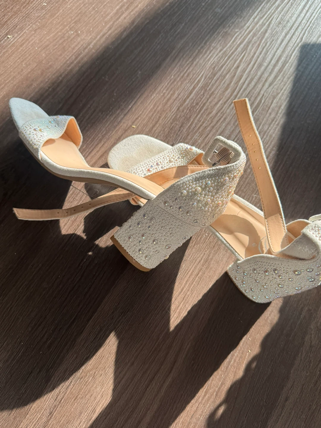 Sparkly White Heels with Ankle Strap