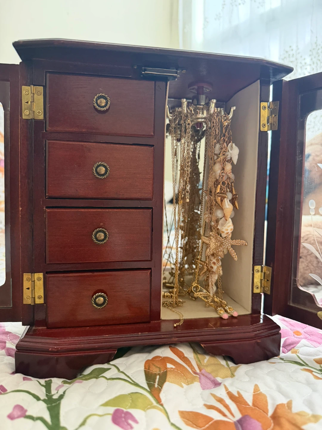Wooden Jewellery Box with Drawers and Hanging Space