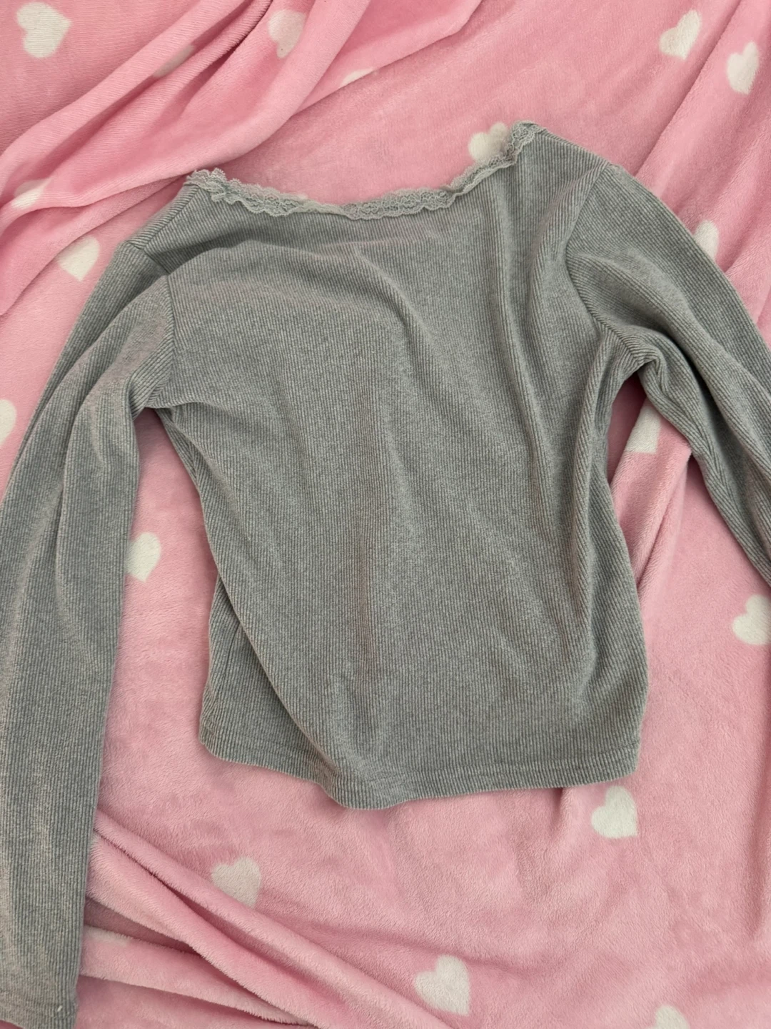Grey Long Sleeve Top with Lace Trim - photo 2