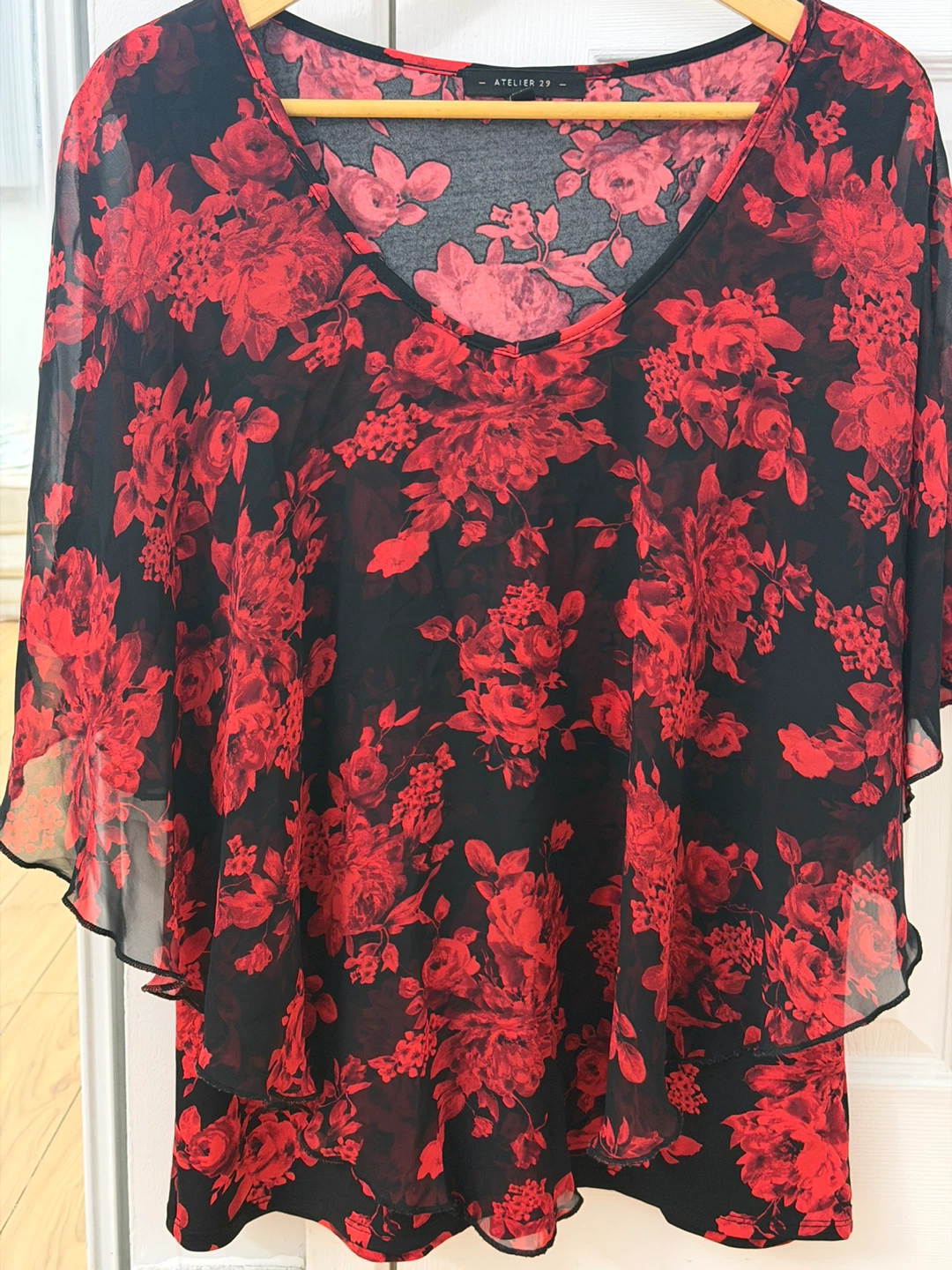 Black and Red Floral Sheer Blouse