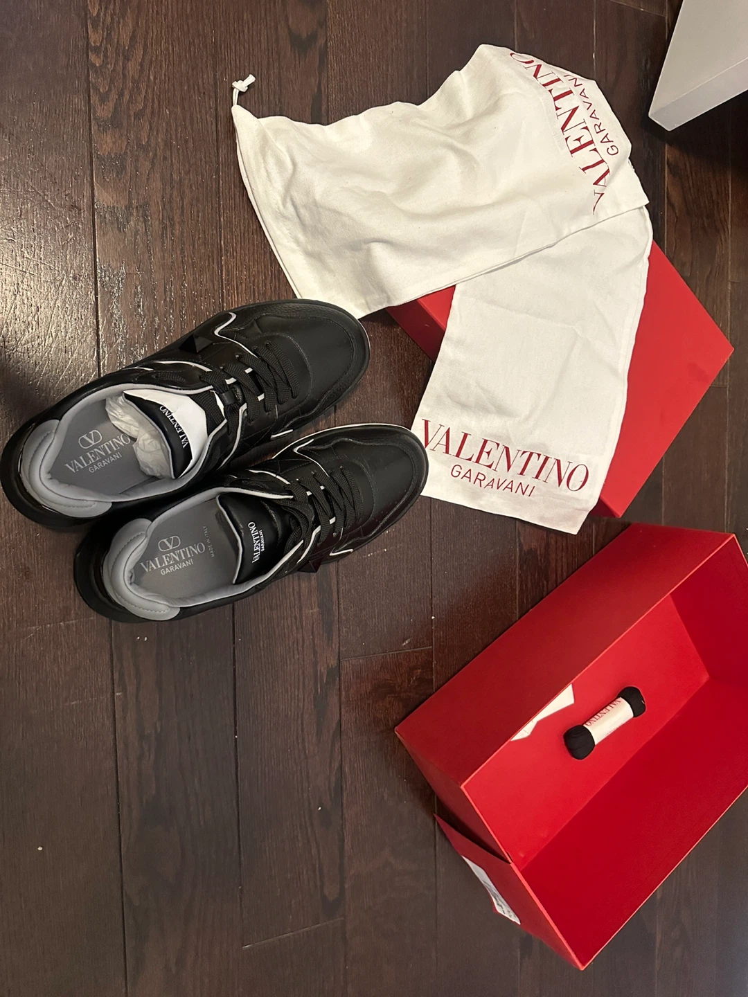 Valentino Garavani Black Leather Sneakers with Box