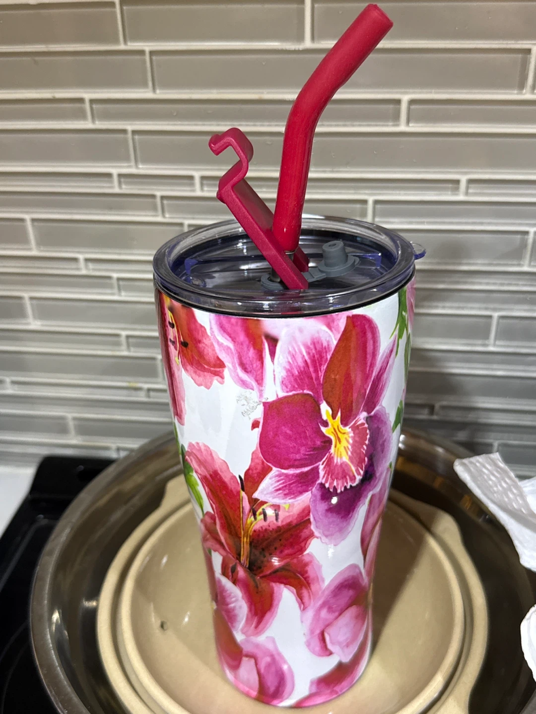 Floral Tumbler with Straw