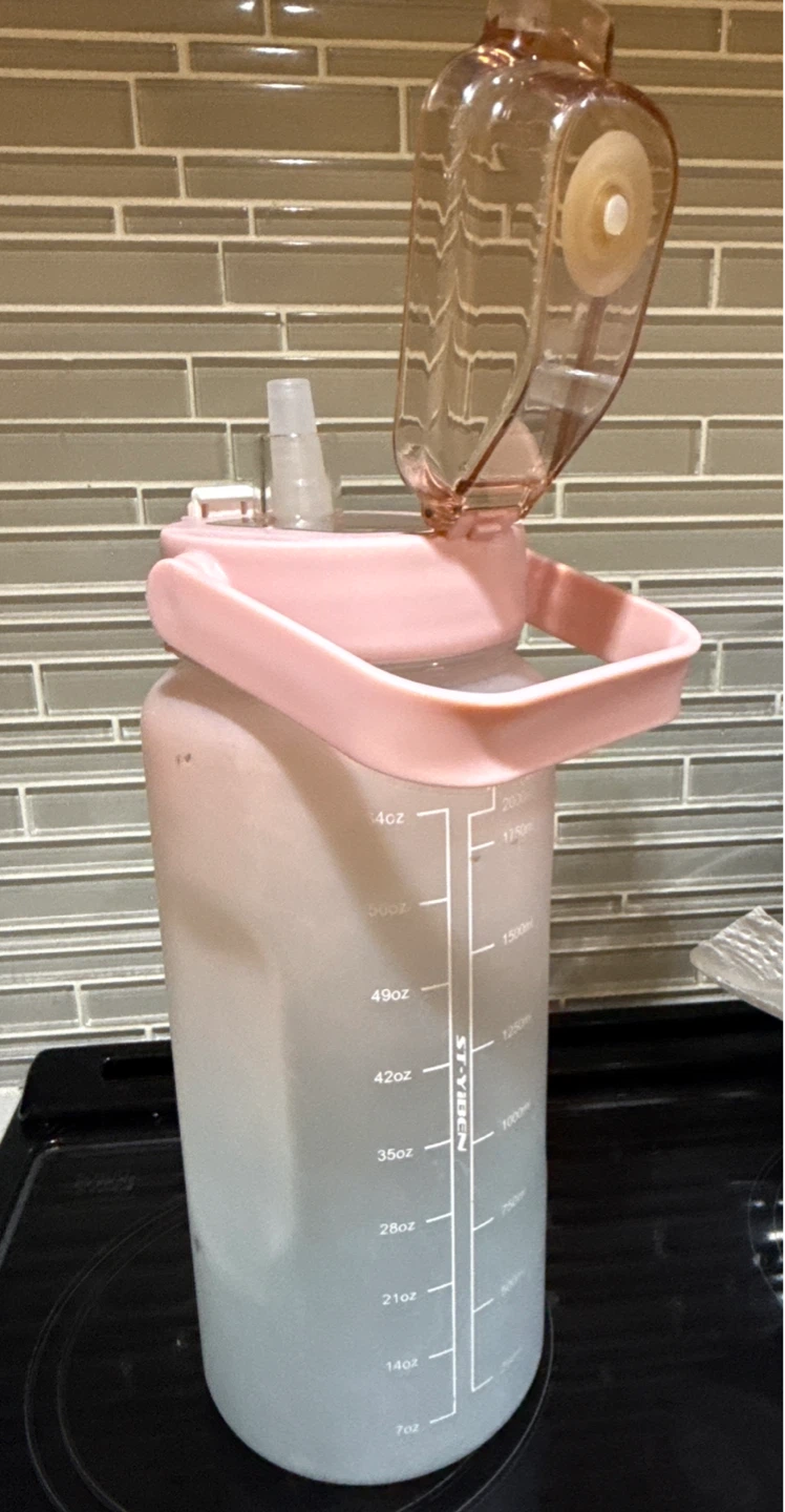 Large Pink Water Bottle with Straw