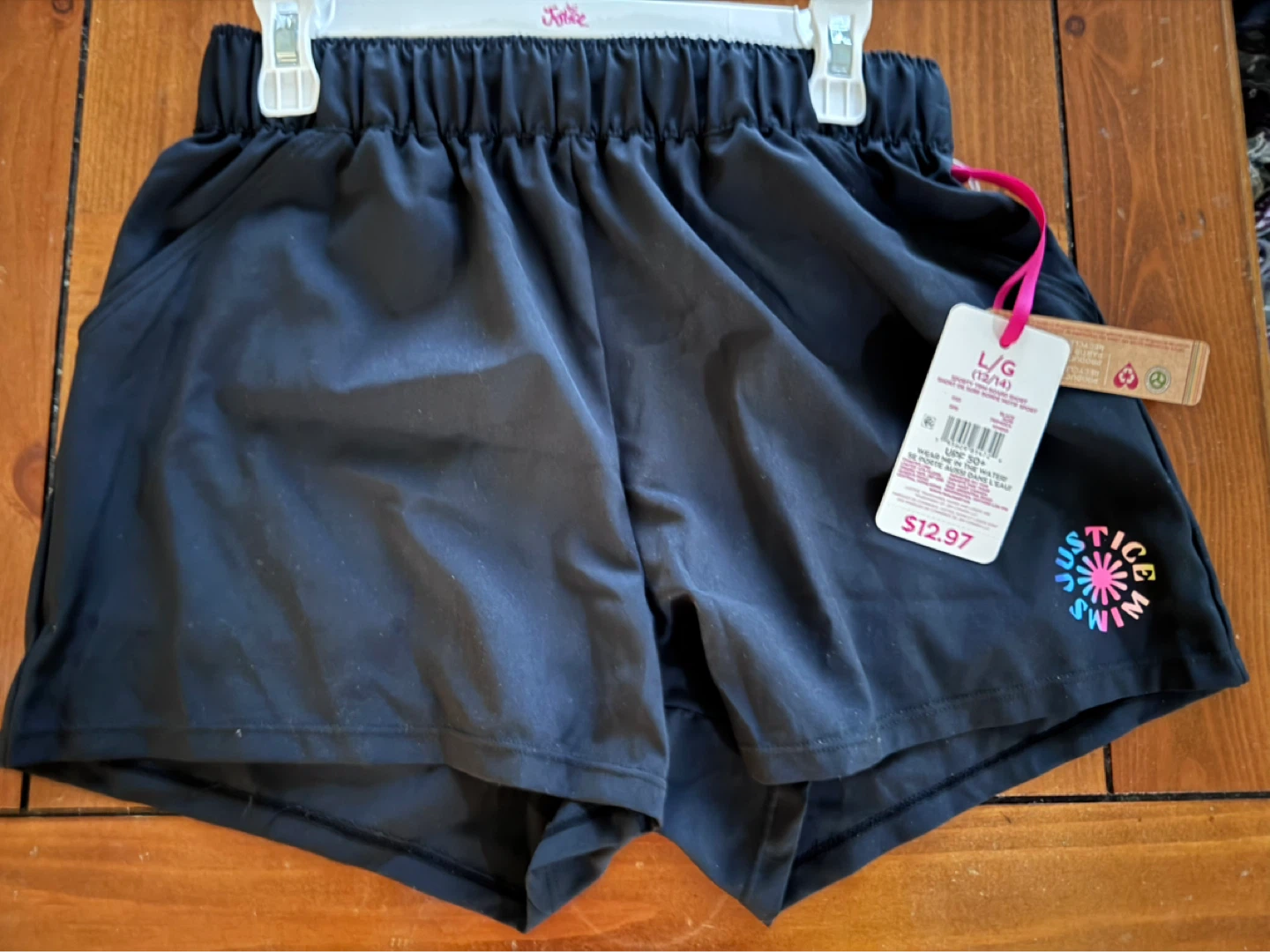 BRAND NEW Justice Swim Sporty  Shorts Size L (12/14) Black