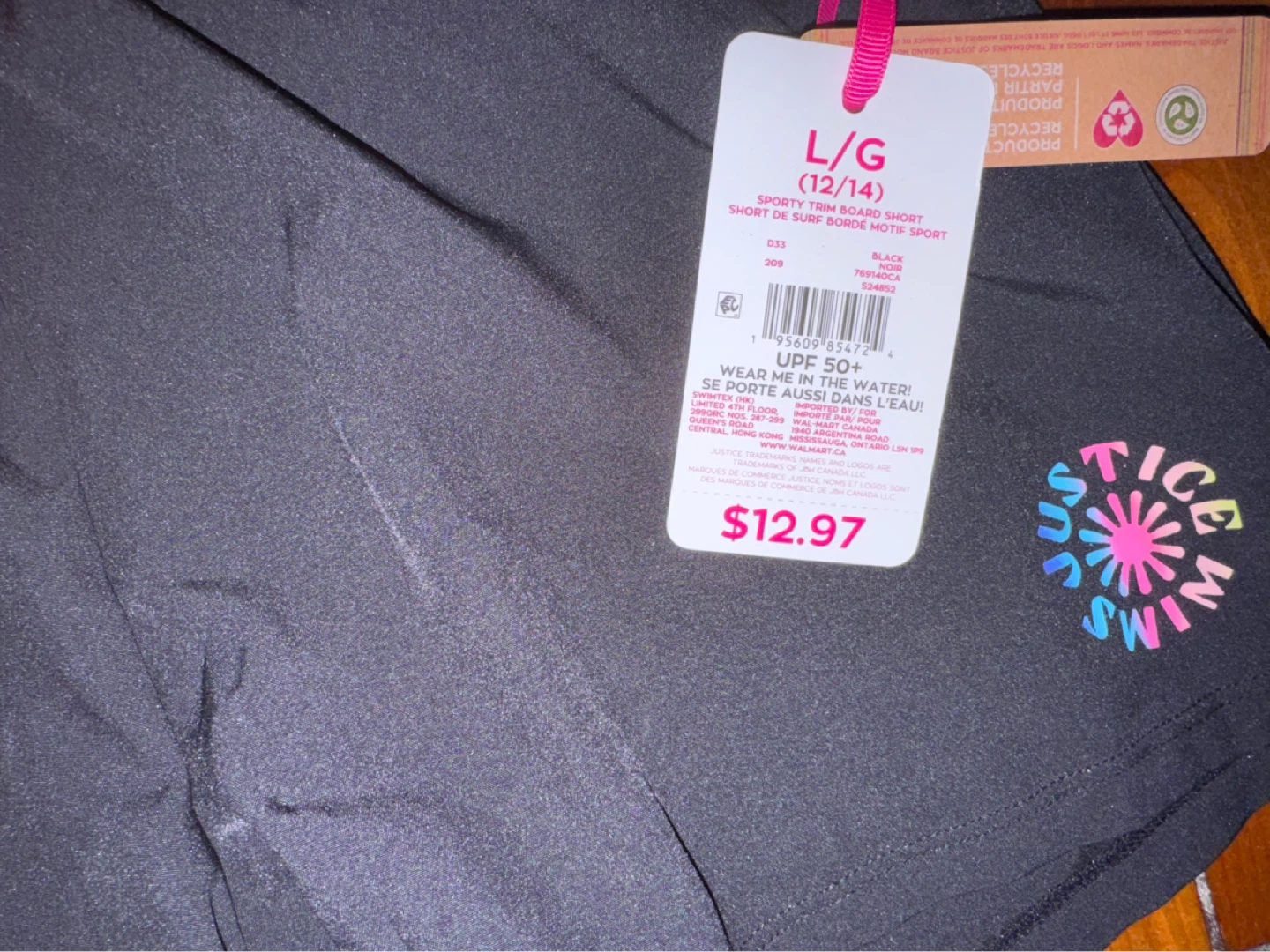 BRAND NEW Justice Swim Sporty  Shorts Size L (12/14) Black - photo 2