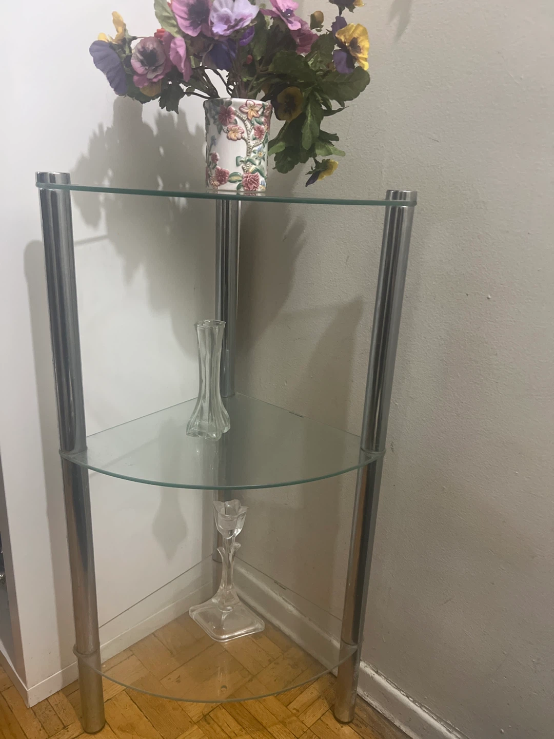 3-Tier Glass Corner Shelf Unit