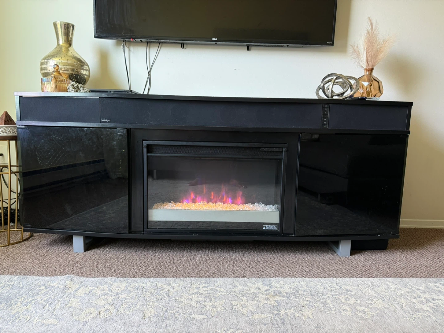 Entertainment TV Stand with Fireplace and Speakers