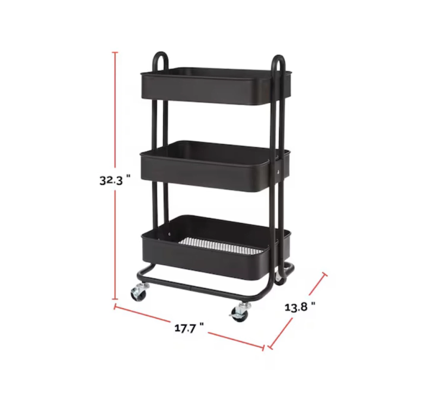 Black 3-Tier Rolling Storage Cart - photo 2