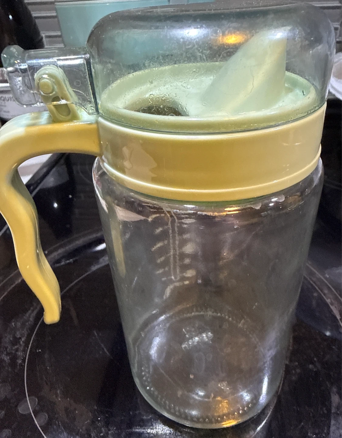 Glass Oil Dispenser with Yellow Handle