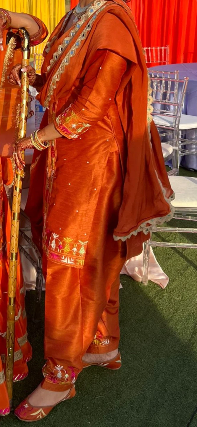 Orange Embroidered Punjabi Suit