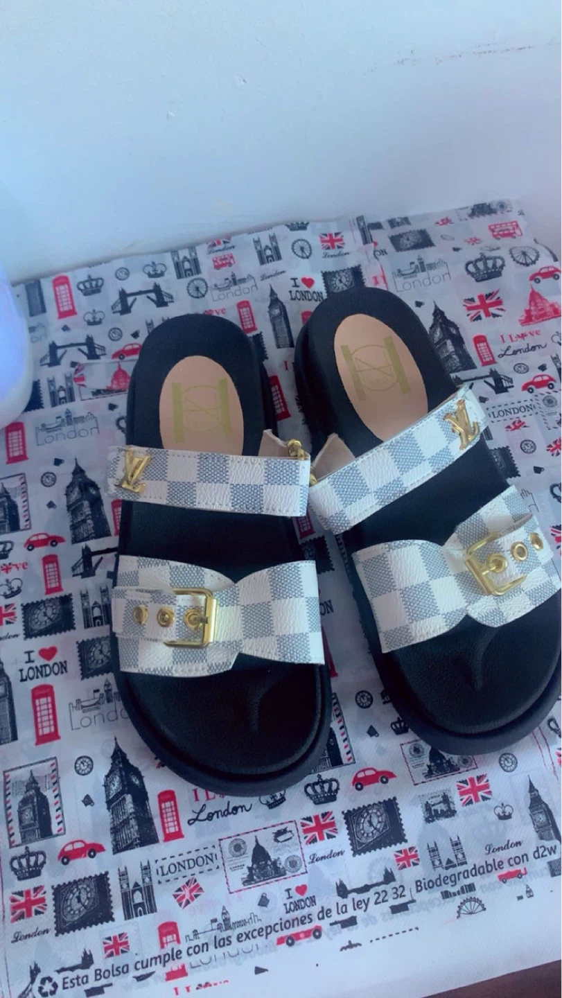Louis Vuitton Inspired Slides - White Checkered