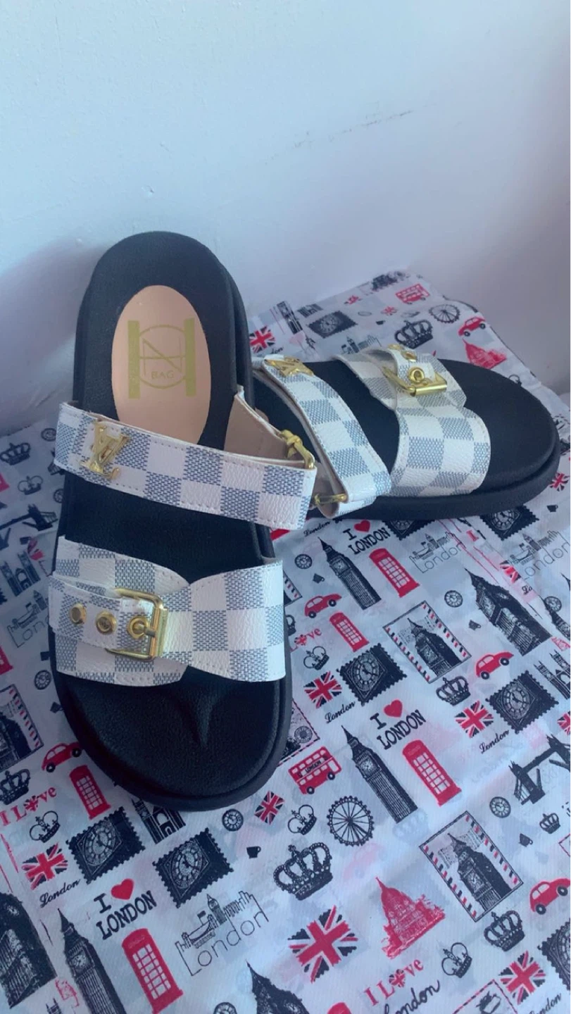 Louis Vuitton Inspired Slides - White Checkered - photo 3