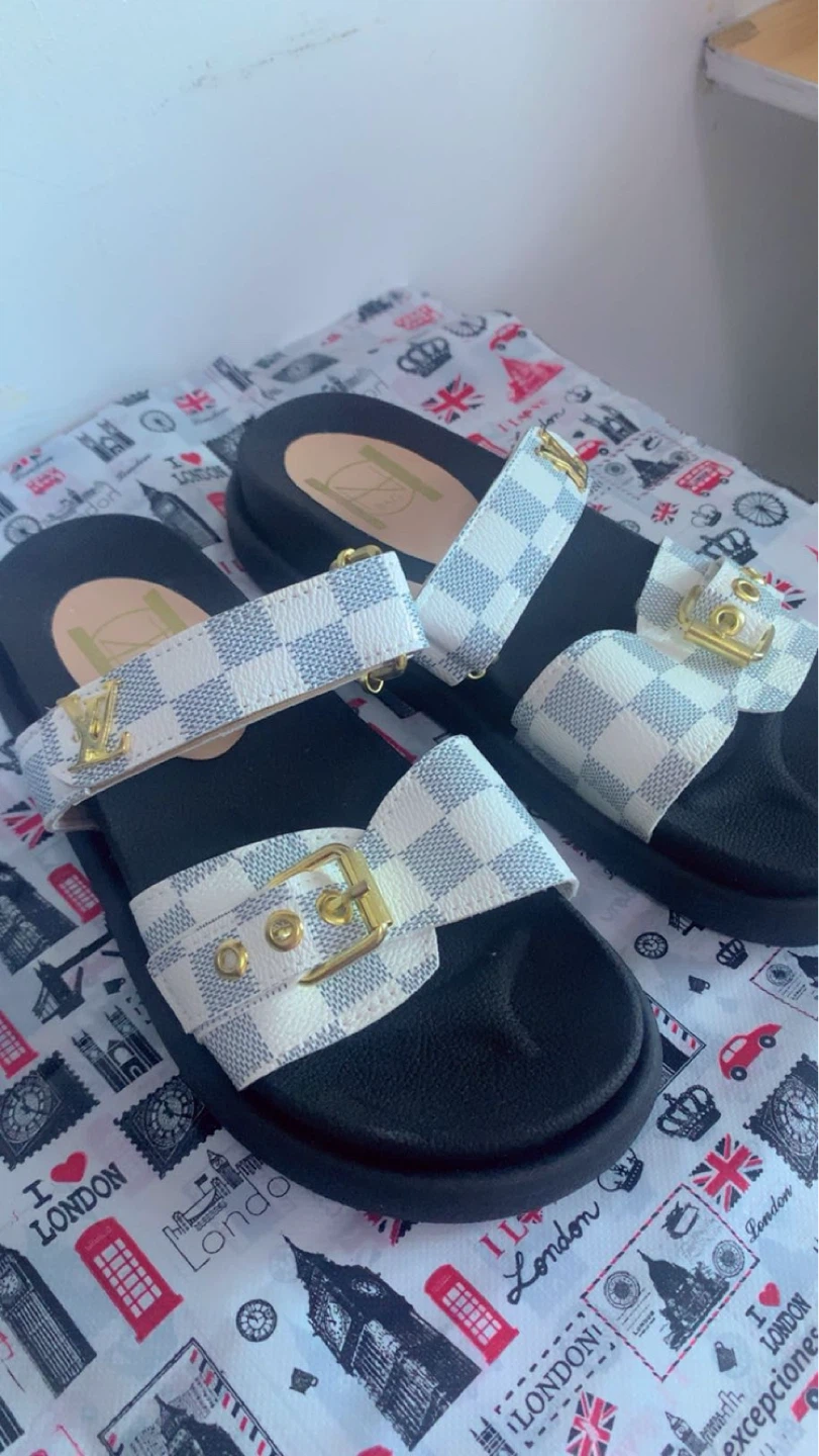Louis Vuitton Inspired Slides - White Checkered - photo 2