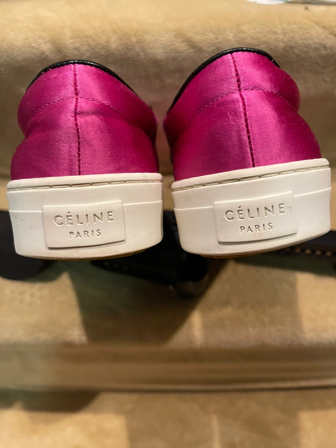 Authentic Celine Paris Slip-On Sneakers - Pink Satin