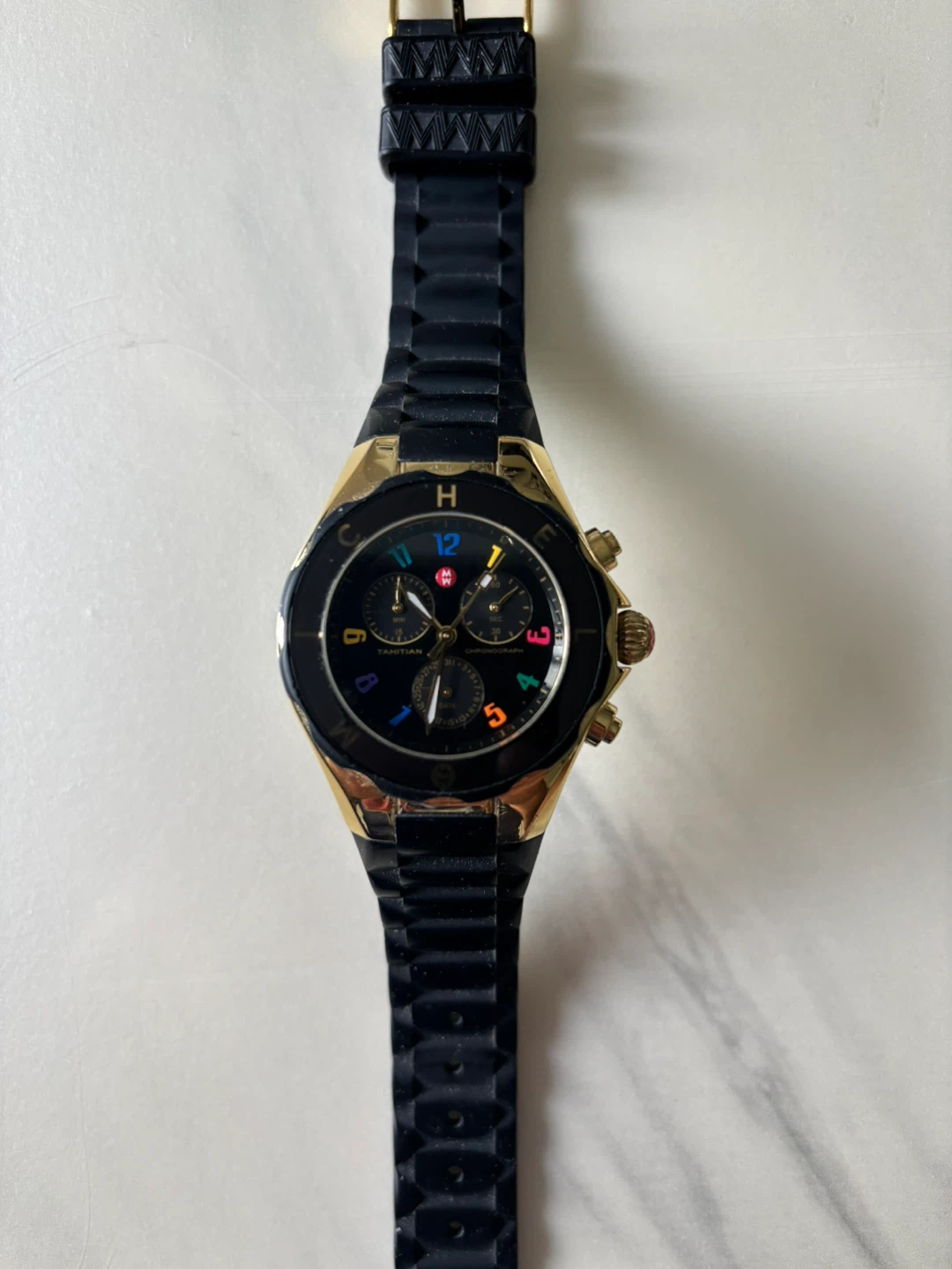 Michele Tahitian Jelly Bean watch with black strap