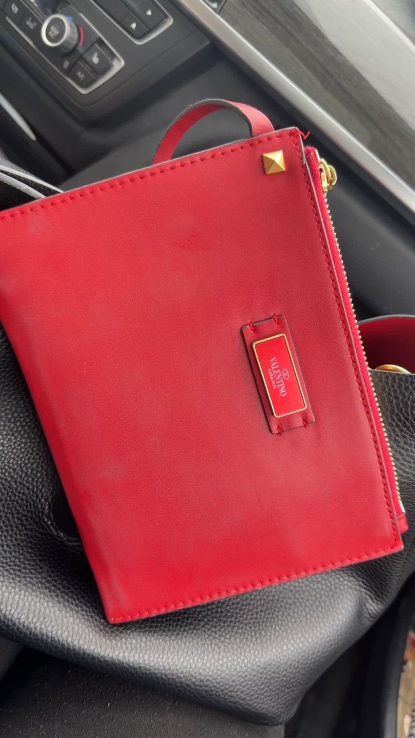 Valentino Garavani Black Leather Tote Bag with Red Pouch - photo 2