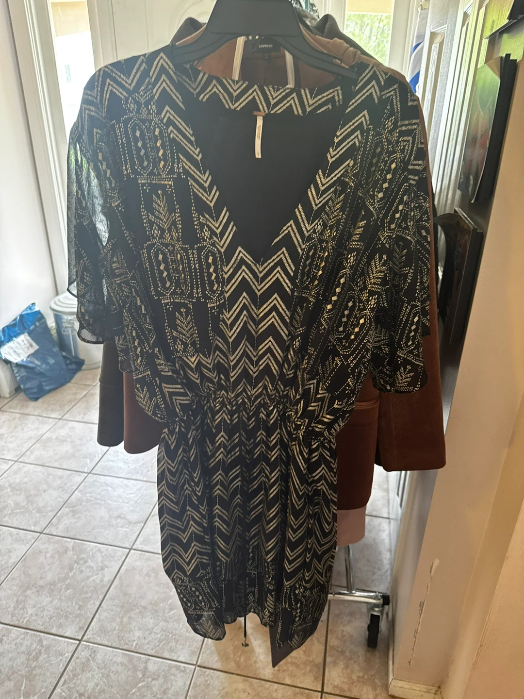 Free People Black & White Chevron Print Kimono Dress