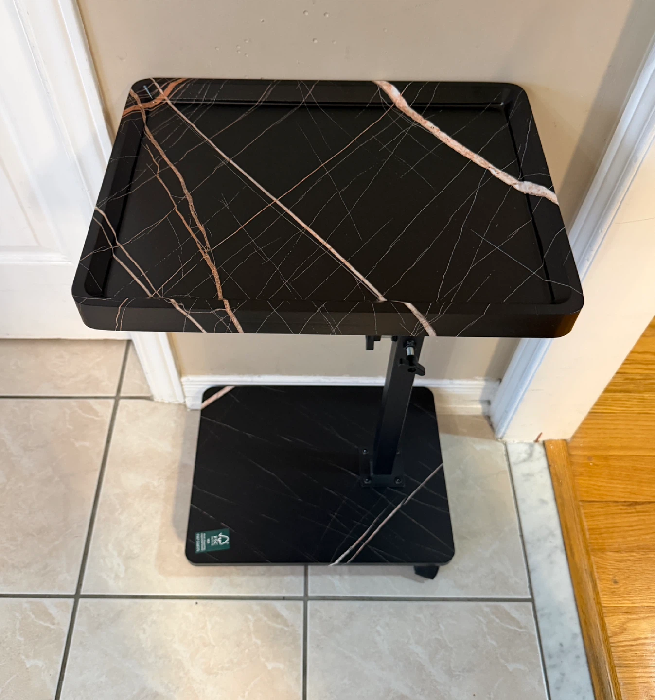 Adjustable Rolling Tray Table - Black faux Marble - photo 2