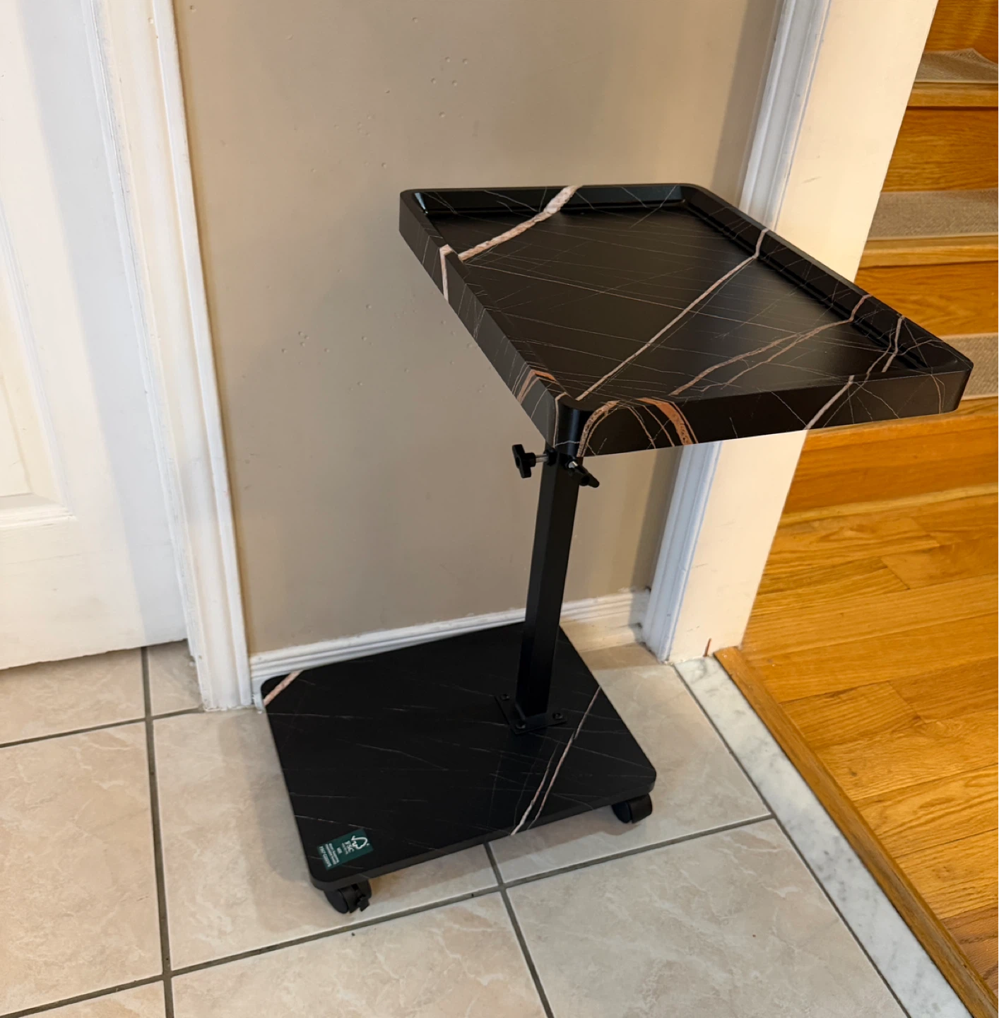 Adjustable Rolling Tray Table - Black faux Marble - photo 3
