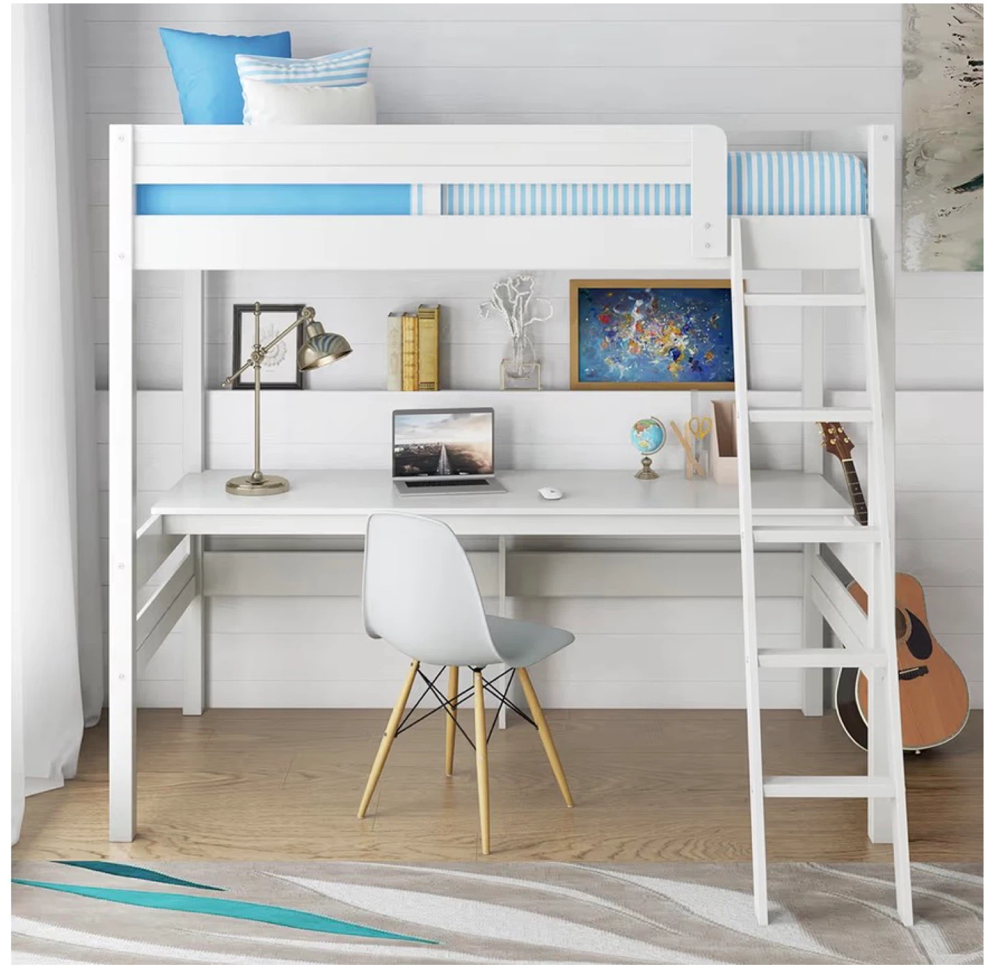 DHP Harlan Loft Bed with Desk and Ladder - White