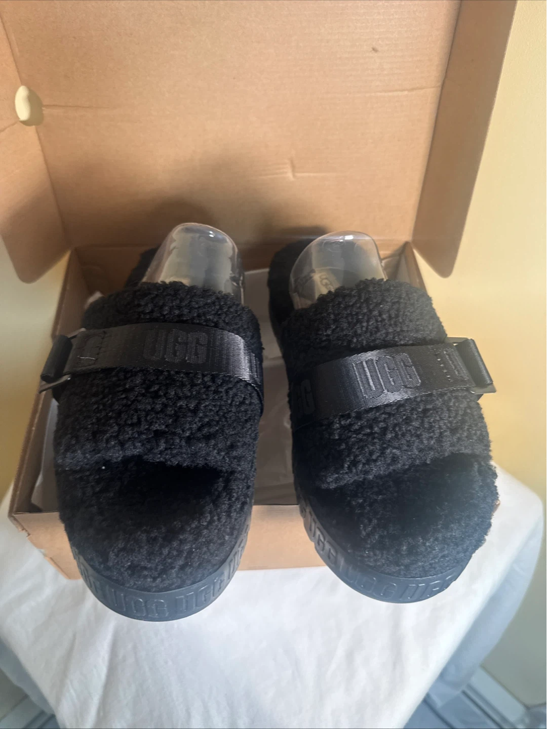 UGG Black Fluffy Slide Sandals