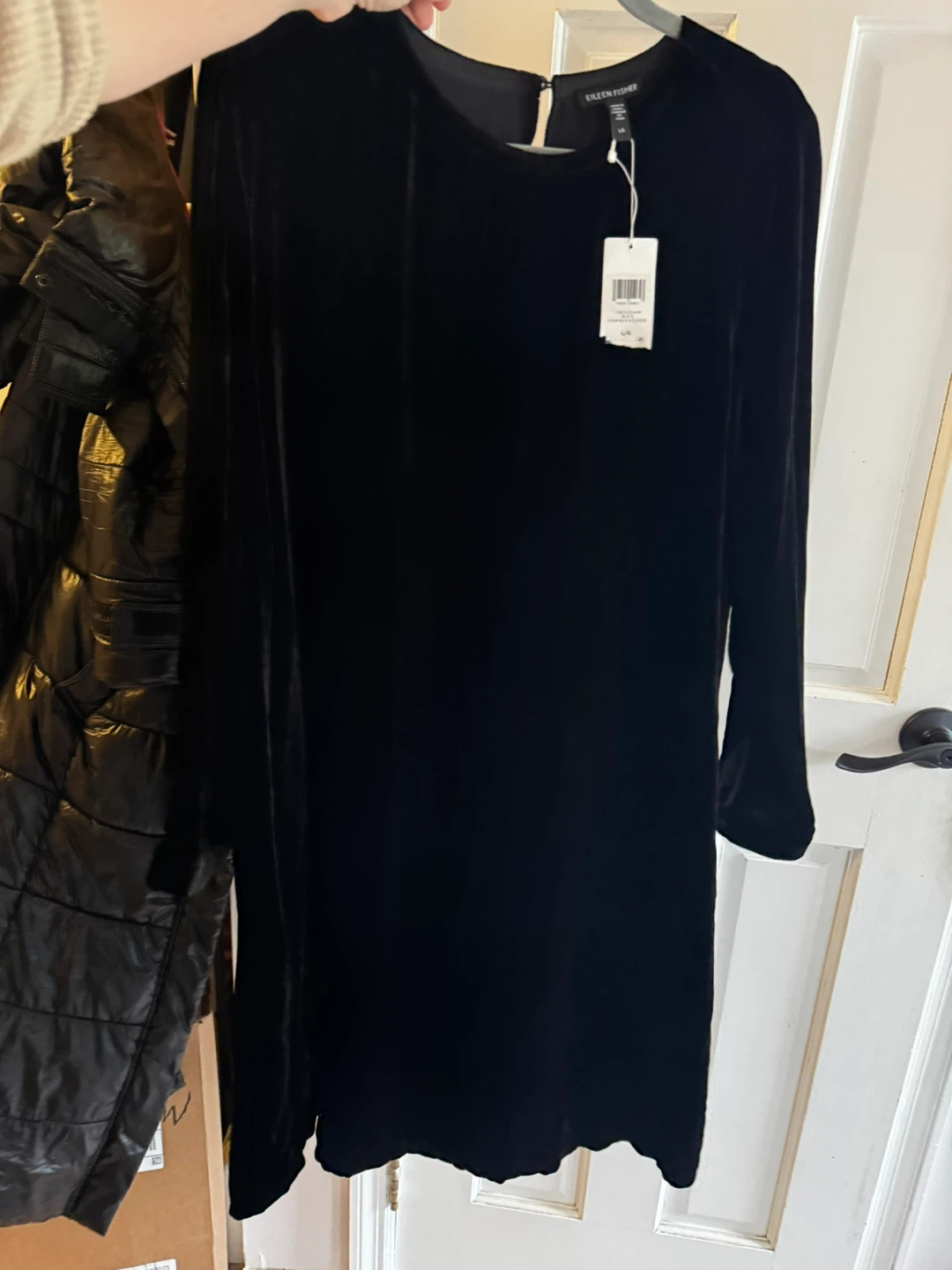 Eileen Fisher Black Velvet Crew Neck Dress L/G