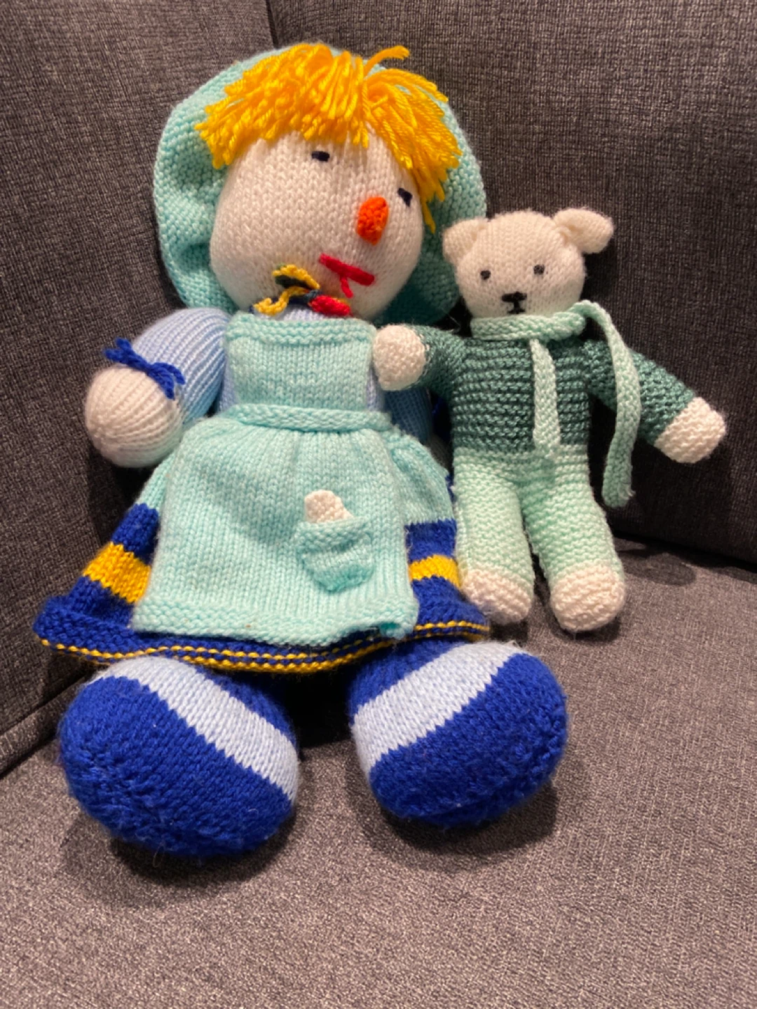 Hand-knitted Doll and Teddy Bear Set