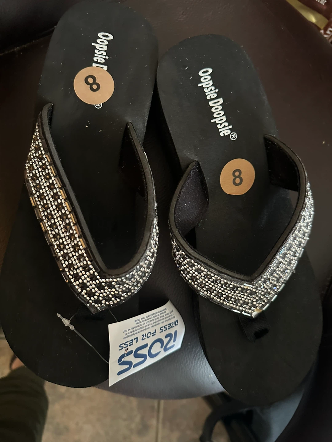 Oopsie Doopsie Embellished Flip Flops - Size 8